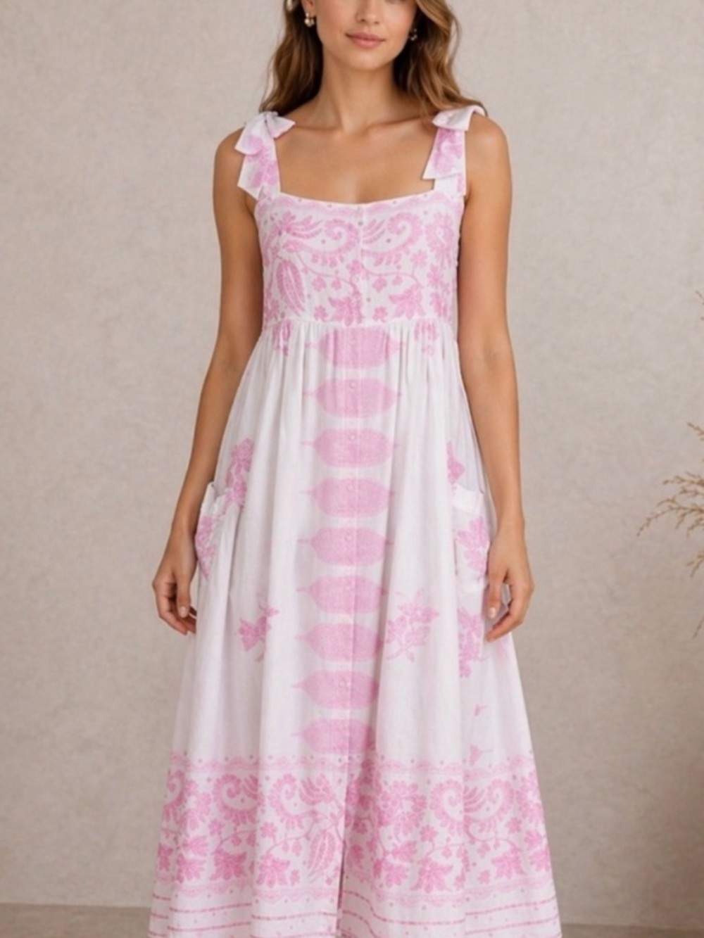 Juliet Dunn Pink and White Floral Button-Front Dress